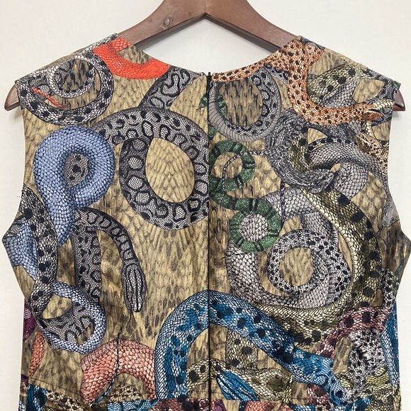 Fashion Crimes Dress Womens Large Snake Print Sheath Y2K Gold Satin Pam Chorley - Picture 4 of 15